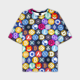 Мужская футболка oversize 3D с принтом Криптовалюта Биткоин, Эфириум, Тетхер, Солана паттерн в Белгороде,  |  | 