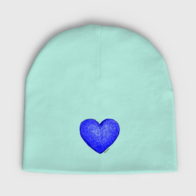 Мужская шапка демисезонная с принтом Синее сердце нарисованное карандашами в Курске,  |  | Тематика изображения на принте: 
