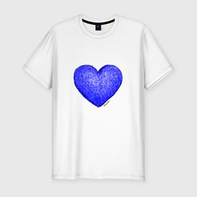 Мужская футболка хлопок Slim с принтом Синее сердце нарисованное карандашами в Санкт-Петербурге, 92% хлопок, 8% лайкра | приталенный силуэт, круглый вырез ворота, длина до линии бедра, короткий рукав | 
