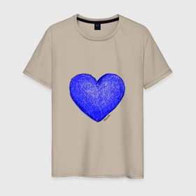 Мужская футболка хлопок с принтом Синее сердце нарисованное карандашами в Кировске, 100% хлопок | прямой крой, круглый вырез горловины, длина до линии бедер, слегка спущенное плечо. | 