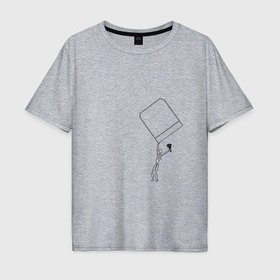 Мужская футболка хлопок Oversize с принтом Влюбленный с букетом на кармане в Петрозаводске, 100% хлопок | свободный крой, круглый ворот, “спинка” длиннее передней части | 