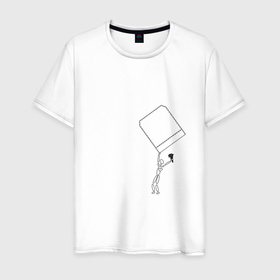 Мужская футболка хлопок с принтом Влюбленный с букетом на кармане в Белгороде, 100% хлопок | прямой крой, круглый вырез горловины, длина до линии бедер, слегка спущенное плечо. | 