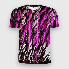 Мужская футболка 3D Slim с принтом Камень и розовые полосы в Санкт-Петербурге, 100% полиэстер с улучшенными характеристиками | приталенный силуэт, круглая горловина, широкие плечи, сужается к линии бедра | Тематика изображения на принте: 