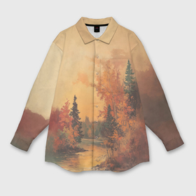 Мужская рубашка oversize 3D с принтом Осенний пейзаж лесной реки в Курске,  |  | 