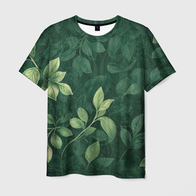 Мужская футболка 3D с принтом Прекрасные зелёные листья в Новосибирске, 100% полиэфир | прямой крой, круглый вырез горловины, длина до линии бедер | 