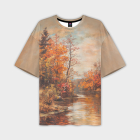 Мужская футболка oversize 3D с принтом Осенняя речка в Курске,  |  | 