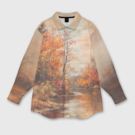 Мужская рубашка oversize 3D с принтом Осенняя речка в Курске,  |  | 