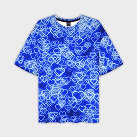 Мужская футболка oversize 3D с принтом Неоновые сердечки синие ,  |  | 