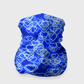 Бандана-труба 3D с принтом Неоновые сердечки синие в Белгороде, 100% полиэстер, ткань с особыми свойствами — Activecool | плотность 150‒180 г/м2; хорошо тянется, но сохраняет форму | 