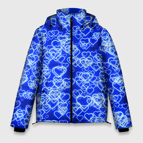 Мужская зимняя куртка 3D с принтом Неоновые сердечки синие в Екатеринбурге, верх — 100% полиэстер; подкладка — 100% полиэстер; утеплитель — 100% полиэстер | длина ниже бедра, свободный силуэт Оверсайз. Есть воротник-стойка, отстегивающийся капюшон и ветрозащитная планка. 

Боковые карманы с листочкой на кнопках и внутренний карман на молнии. | 