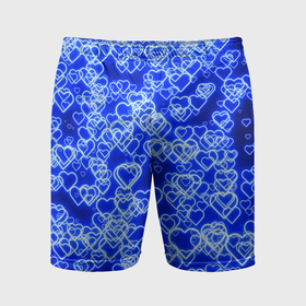 Мужские шорты спортивные с принтом Неоновые сердечки синие в Белгороде,  |  | 