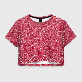 Женская футболка Crop-top 3D с принтом Красно розовый мандала в Курске, 100% полиэстер | круглая горловина, длина футболки до линии талии, рукава с отворотами | 