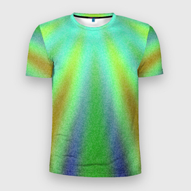 Мужская футболка 3D Slim с принтом Солнечные лучи абстракция зелёный в Кировске, 100% полиэстер с улучшенными характеристиками | приталенный силуэт, круглая горловина, широкие плечи, сужается к линии бедра | 