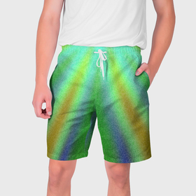 Мужские шорты 3D с принтом Солнечные лучи абстракция зелёный в Тюмени,  полиэстер 100% | прямой крой, два кармана без застежек по бокам. Мягкая трикотажная резинка на поясе, внутри которой широкие завязки. Длина чуть выше колен | 