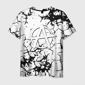 Мужская футболка 3D с принтом Анархия текстура лого чернобелый в Курске, 100% полиэфир | прямой крой, круглый вырез горловины, длина до линии бедер | 