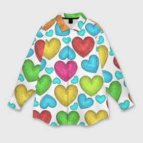 Мужская рубашка oversize 3D с принтом Сердца нарисованные цветными карандашами в Курске,  |  | Тематика изображения на принте: 