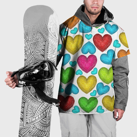 Накидка на куртку 3D с принтом Сердца нарисованные цветными карандашами в Тюмени, 100% полиэстер |  | 