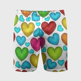 Мужские шорты спортивные с принтом Сердца нарисованные цветными карандашами в Курске,  |  | Тематика изображения на принте: 