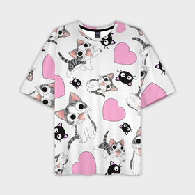 Мужская футболка oversize 3D с принтом Влюблённый котик аниме и сердечки ,  |  | 