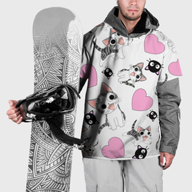Накидка на куртку 3D с принтом Влюблённый котик аниме и сердечки , 100% полиэстер |  | Тематика изображения на принте: 