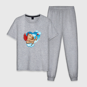 Мужская пижама хлопок с принтом Капибара купидон в небесах со стрелой в Санкт-Петербурге, 100% хлопок | брюки и футболка прямого кроя, без карманов, на брюках мягкая резинка на поясе и по низу штанин
 | 
