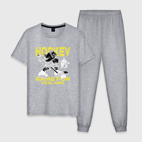 Мужская пижама хлопок с принтом Хоккей игра для настоящих мужчин в Курске, 100% хлопок | брюки и футболка прямого кроя, без карманов, на брюках мягкая резинка на поясе и по низу штанин
 | 