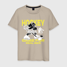 Мужская футболка хлопок с принтом Хоккей игра для настоящих мужчин в Санкт-Петербурге, 100% хлопок | прямой крой, круглый вырез горловины, длина до линии бедер, слегка спущенное плечо. | Тематика изображения на принте: 