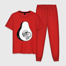 Мужская пижама хлопок с принтом Космическое авокадо в Новосибирске, 100% хлопок | брюки и футболка прямого кроя, без карманов, на брюках мягкая резинка на поясе и по низу штанин
 | 