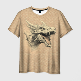 Мужская футболка 3D с принтом Портрет дракона с открытой пастью , 100% полиэфир | прямой крой, круглый вырез горловины, длина до линии бедер | 