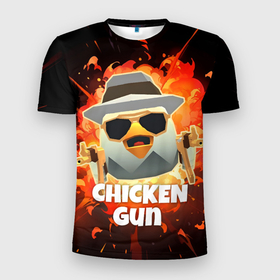 Мужская футболка 3D Slim с принтом Чикен Ган   взрыв в Новосибирске, 100% полиэстер с улучшенными характеристиками | приталенный силуэт, круглая горловина, широкие плечи, сужается к линии бедра | 