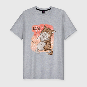 Мужская футболка хлопок Slim с принтом Влюбленные мультяшные коты в Кировске, 92% хлопок, 8% лайкра | приталенный силуэт, круглый вырез ворота, длина до линии бедра, короткий рукав | 
