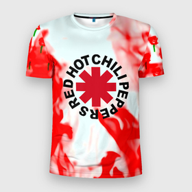 Мужская футболка 3D Slim с принтом Red hot chili peppers fire red bend в Белгороде, 100% полиэстер с улучшенными характеристиками | приталенный силуэт, круглая горловина, широкие плечи, сужается к линии бедра | Тематика изображения на принте: 