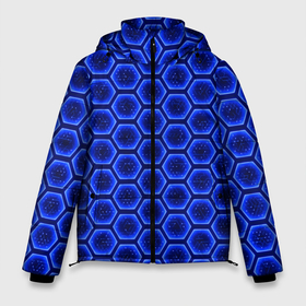 Мужская зимняя куртка 3D с принтом Энергетический щит   синий в Новосибирске, верх — 100% полиэстер; подкладка — 100% полиэстер; утеплитель — 100% полиэстер | длина ниже бедра, свободный силуэт Оверсайз. Есть воротник-стойка, отстегивающийся капюшон и ветрозащитная планка. 

Боковые карманы с листочкой на кнопках и внутренний карман на молнии. | 