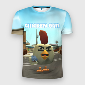 Мужская футболка 3D Slim с принтом Chicken Gun   shooter в Тюмени, 100% полиэстер с улучшенными характеристиками | приталенный силуэт, круглая горловина, широкие плечи, сужается к линии бедра | Тематика изображения на принте: 