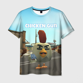 Мужская футболка 3D с принтом Chicken Gun   shooter в Тюмени, 100% полиэфир | прямой крой, круглый вырез горловины, длина до линии бедер | Тематика изображения на принте: 