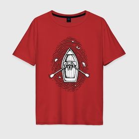 Мужская футболка хлопок Oversize с принтом Космонавт в лодочке в Кировске, 100% хлопок | свободный крой, круглый ворот, “спинка” длиннее передней части | 