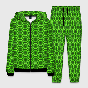 Мужской костюм 3D с принтом Энергетический щит   зеленый в Курске, 100% полиэстер | Манжеты и пояс оформлены тканевой резинкой, двухслойный капюшон со шнурком для регулировки, карманы спереди | 