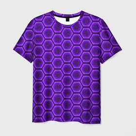 Мужская футболка 3D с принтом Энергетический щит   фиолетовый в Петрозаводске, 100% полиэфир | прямой крой, круглый вырез горловины, длина до линии бедер | 