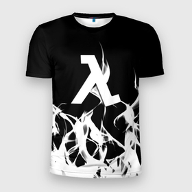 Мужская футболка 3D Slim с принтом Half life fire white в Кировске, 100% полиэстер с улучшенными характеристиками | приталенный силуэт, круглая горловина, широкие плечи, сужается к линии бедра | Тематика изображения на принте: 
