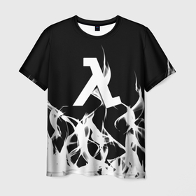 Мужская футболка 3D с принтом Half life fire white в Кировске, 100% полиэфир | прямой крой, круглый вырез горловины, длина до линии бедер | Тематика изображения на принте: 