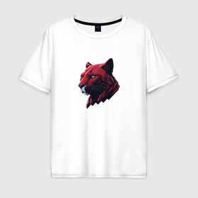 Мужская футболка хлопок Oversize с принтом Дикая пантера в ярких тонах в Екатеринбурге, 100% хлопок | свободный крой, круглый ворот, “спинка” длиннее передней части | 