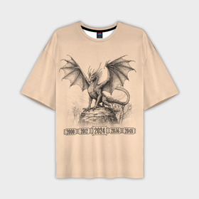Мужская футболка oversize 3D с принтом Дракон на скале с циклом годов дракона ,  |  | 
