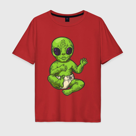 Мужская футболка хлопок Oversize с принтом Ребёнок пришельца в Санкт-Петербурге, 100% хлопок | свободный крой, круглый ворот, “спинка” длиннее передней части | 