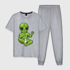 Мужская пижама хлопок с принтом Ребёнок пришельца в Санкт-Петербурге, 100% хлопок | брюки и футболка прямого кроя, без карманов, на брюках мягкая резинка на поясе и по низу штанин
 | 