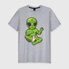 Мужская футболка хлопок Slim с принтом Ребёнок пришельца в Санкт-Петербурге, 92% хлопок, 8% лайкра | приталенный силуэт, круглый вырез ворота, длина до линии бедра, короткий рукав | 