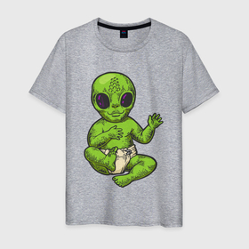 Мужская футболка хлопок с принтом Ребёнок пришельца в Курске, 100% хлопок | прямой крой, круглый вырез горловины, длина до линии бедер, слегка спущенное плечо. | 