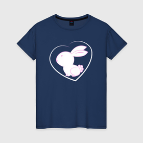 Женская футболка хлопок с принтом Кролик в сердце в Петрозаводске, 100% хлопок | прямой крой, круглый вырез горловины, длина до линии бедер, слегка спущенное плечо | 