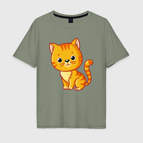 Мужская футболка хлопок Oversize с принтом Милый рыжий котёнок в Санкт-Петербурге, 100% хлопок | свободный крой, круглый ворот, “спинка” длиннее передней части | 