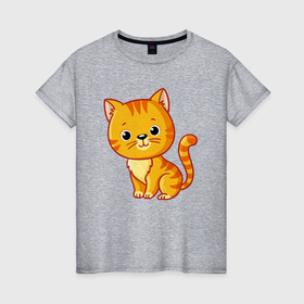 Женская футболка хлопок с принтом Милый рыжий котёнок в Тюмени, 100% хлопок | прямой крой, круглый вырез горловины, длина до линии бедер, слегка спущенное плечо | 