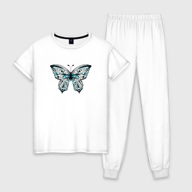Женская пижама хлопок с принтом Бабочка стилизованная в Белгороде, 100% хлопок | брюки и футболка прямого кроя, без карманов, на брюках мягкая резинка на поясе и по низу штанин | 